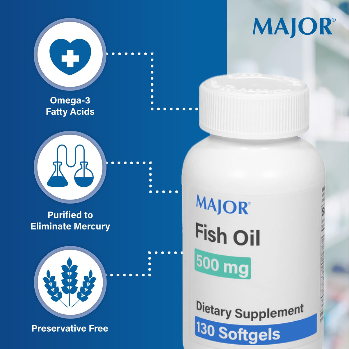 Fish Oil 500mg Softgels Omega-3 Dietary Supplement 130 Count G817