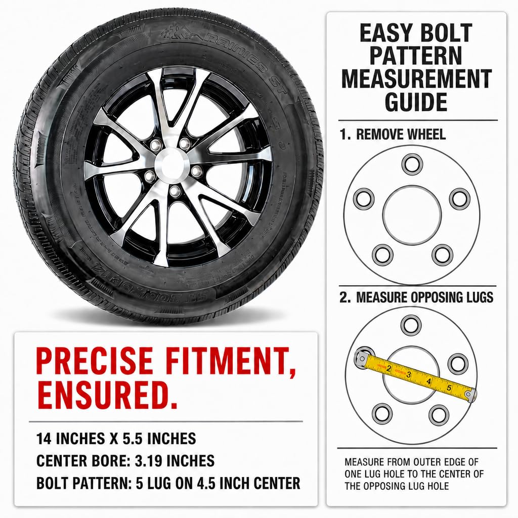 2-Pack Trailer Tire Rim Assembly 4.80-12 12 5 Lug Silver G87583