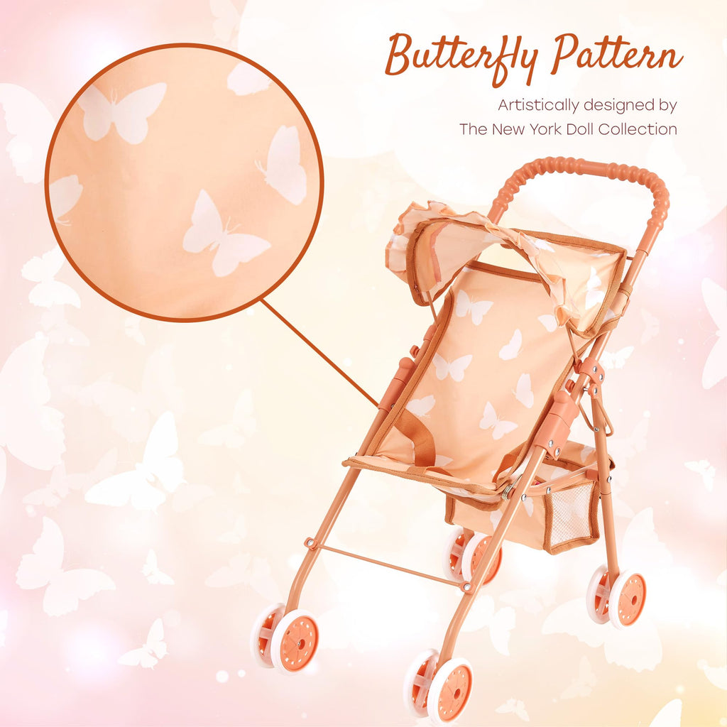 Baby Doll Stroller with Storage Basket, Foldable Frame, Canopy, Seatbelt I82227