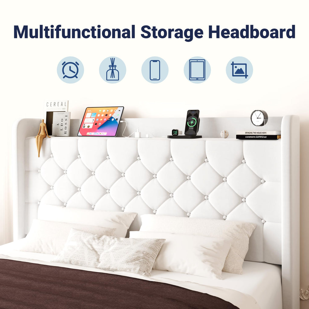 Queen Bed Frame with Storage Headboard and Charging Station L9518
