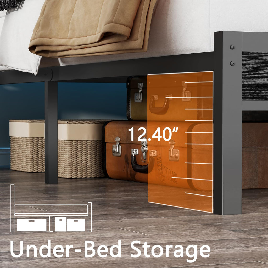 Full Size Bed Frame with Headboard & 2 Fabric Drawers V4945