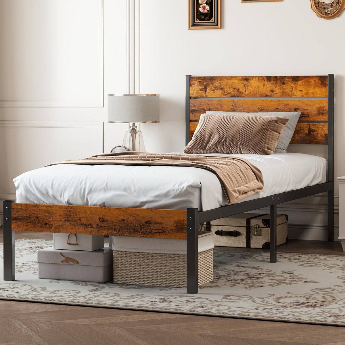 Twin Wood Bed Frame with Headboard G4100