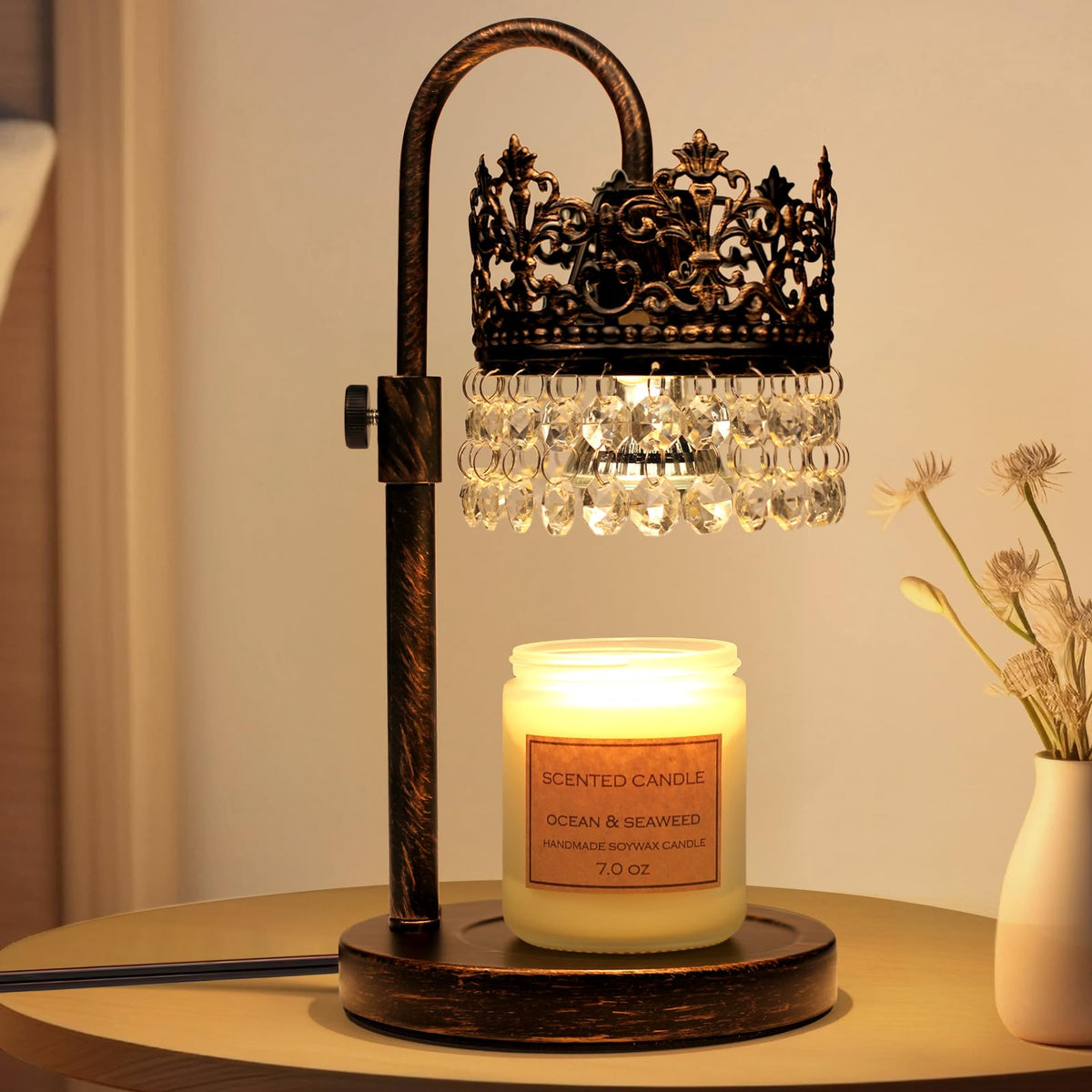 Candle Warmer Lamp with Timer Dimmer Adjustable Height Black Gold Brushed Y285577