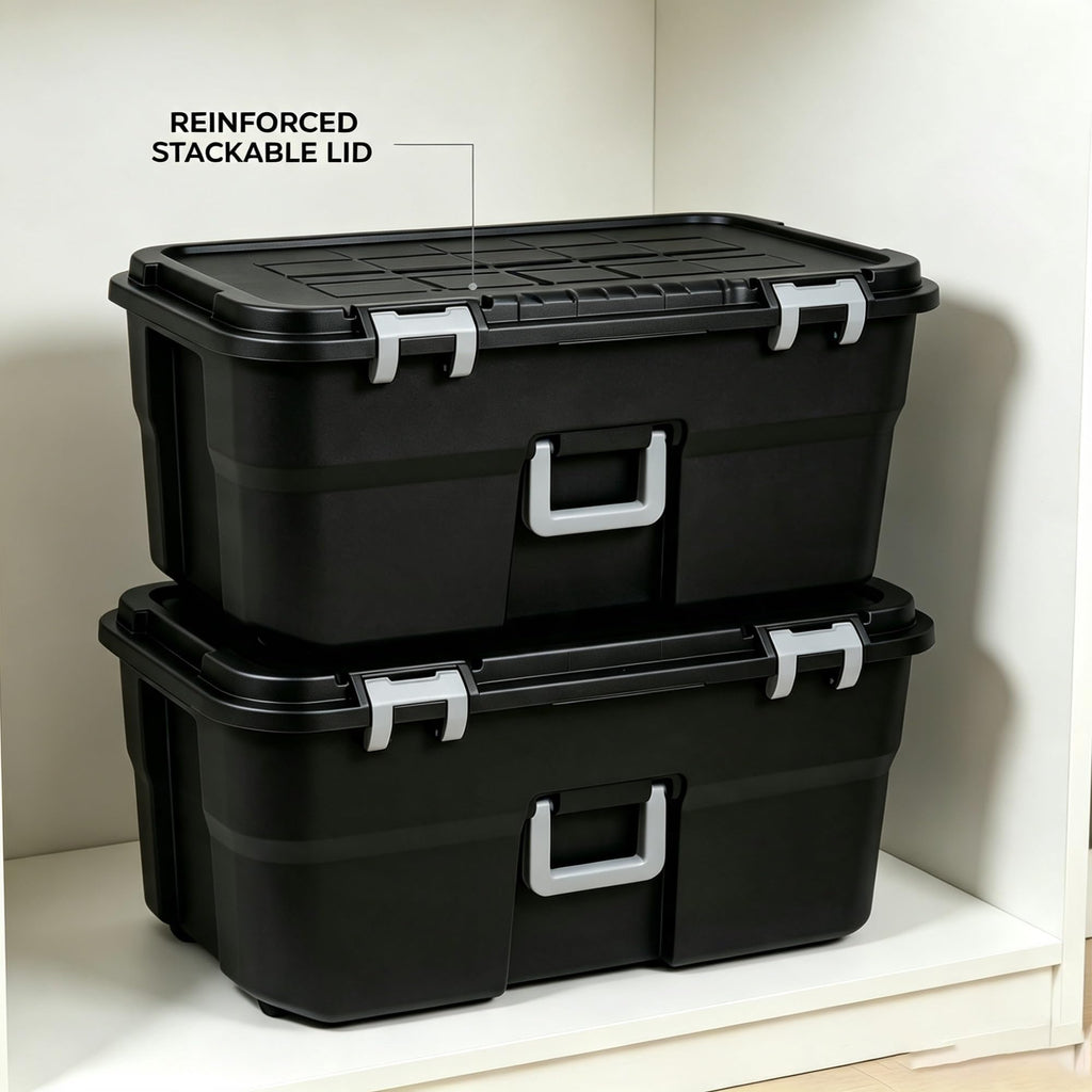 2 Pack 22 Gallon Black Wheeled Lockable Plastic Storage Trunk N799924