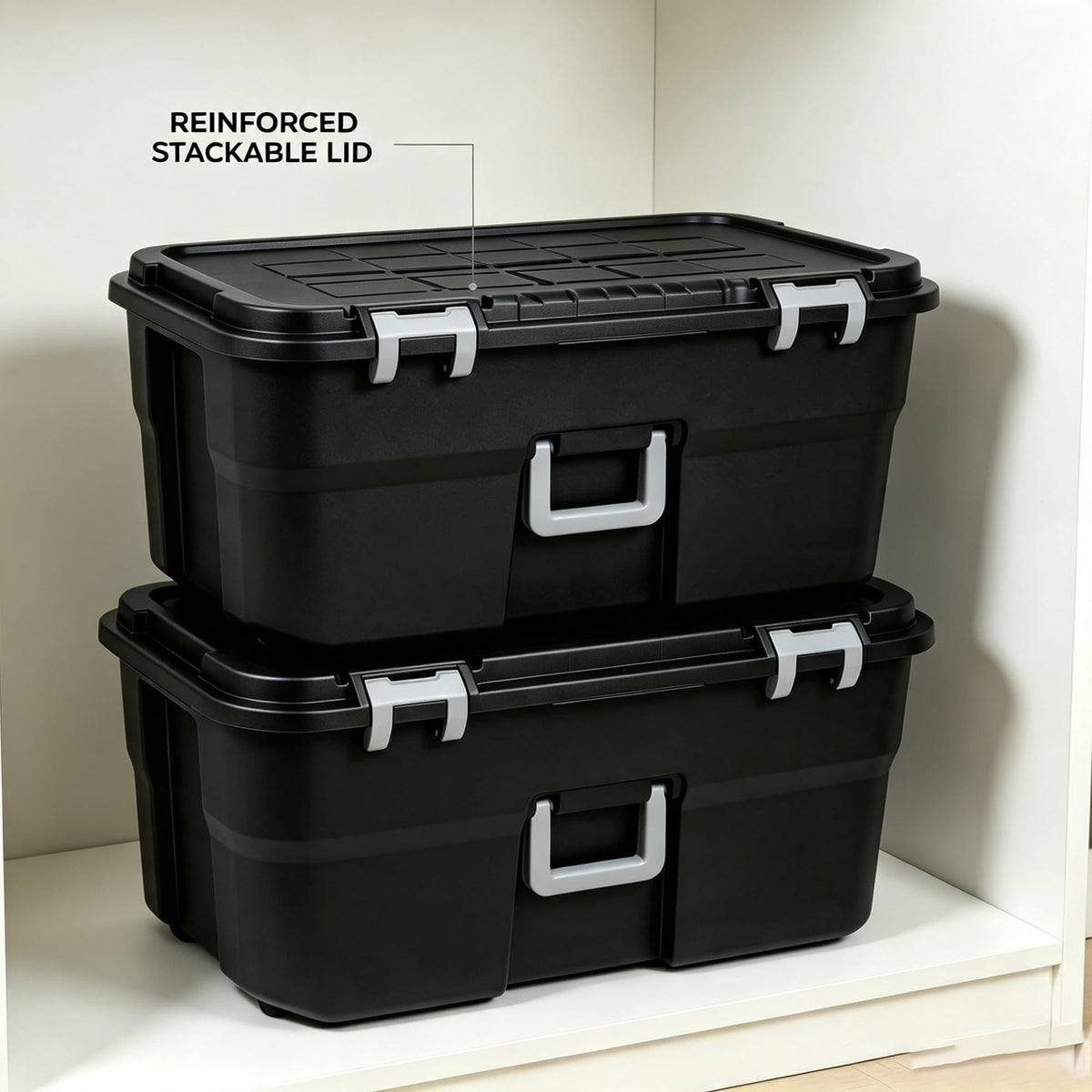 2 Pack 22 Gallon Black Wheeled Lockable Plastic Storage Trunk N799924