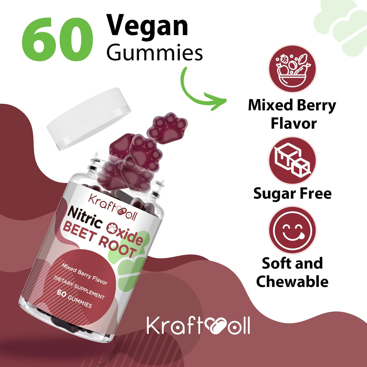 Beet Root Gummies 6000mg Mixed Berry Flavor 60 Gummies T6818