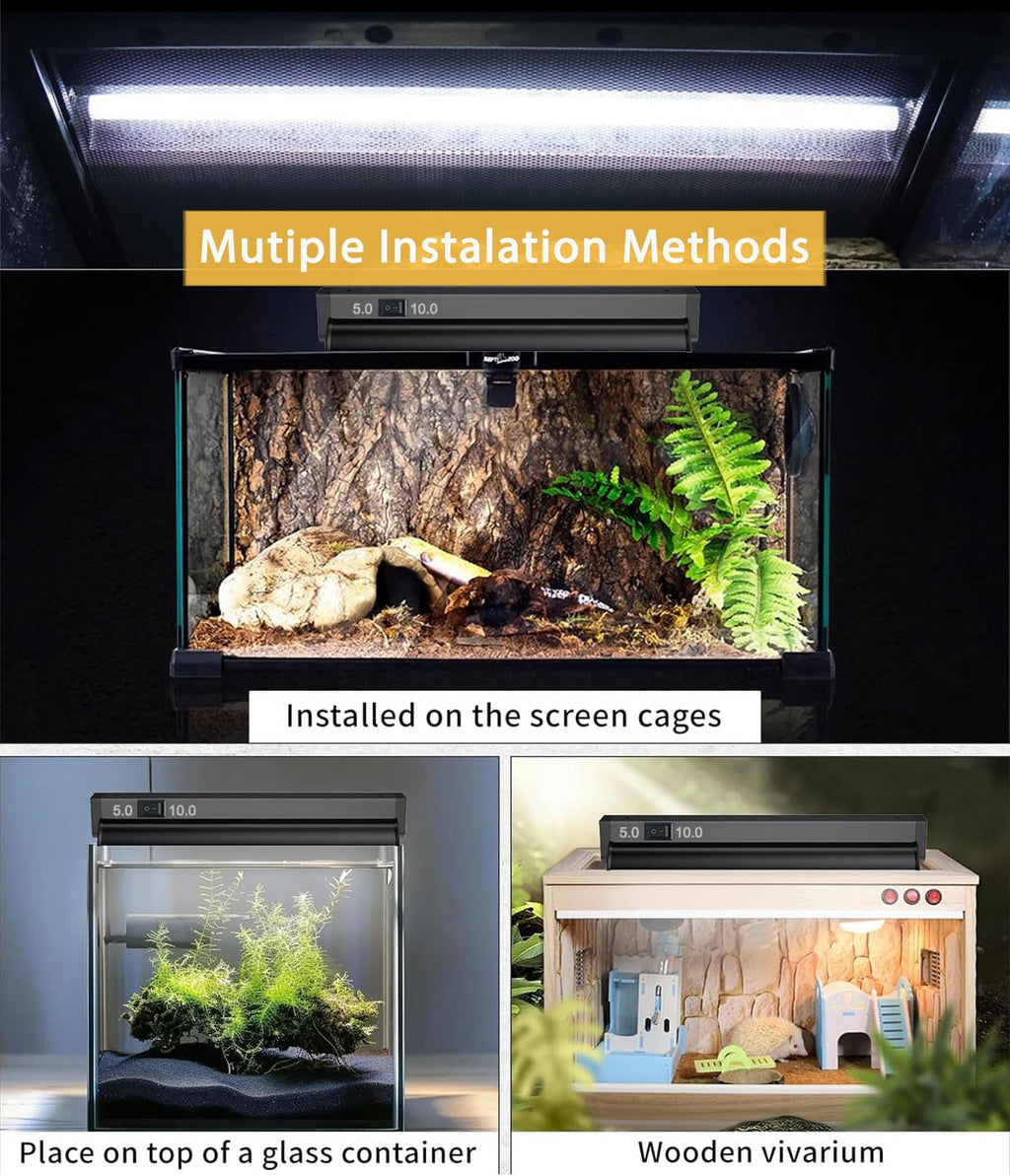 8W 12 Inch Switchable 10.0 & 5.0 UVB Reptile Light Fixture Combo Kit F3924