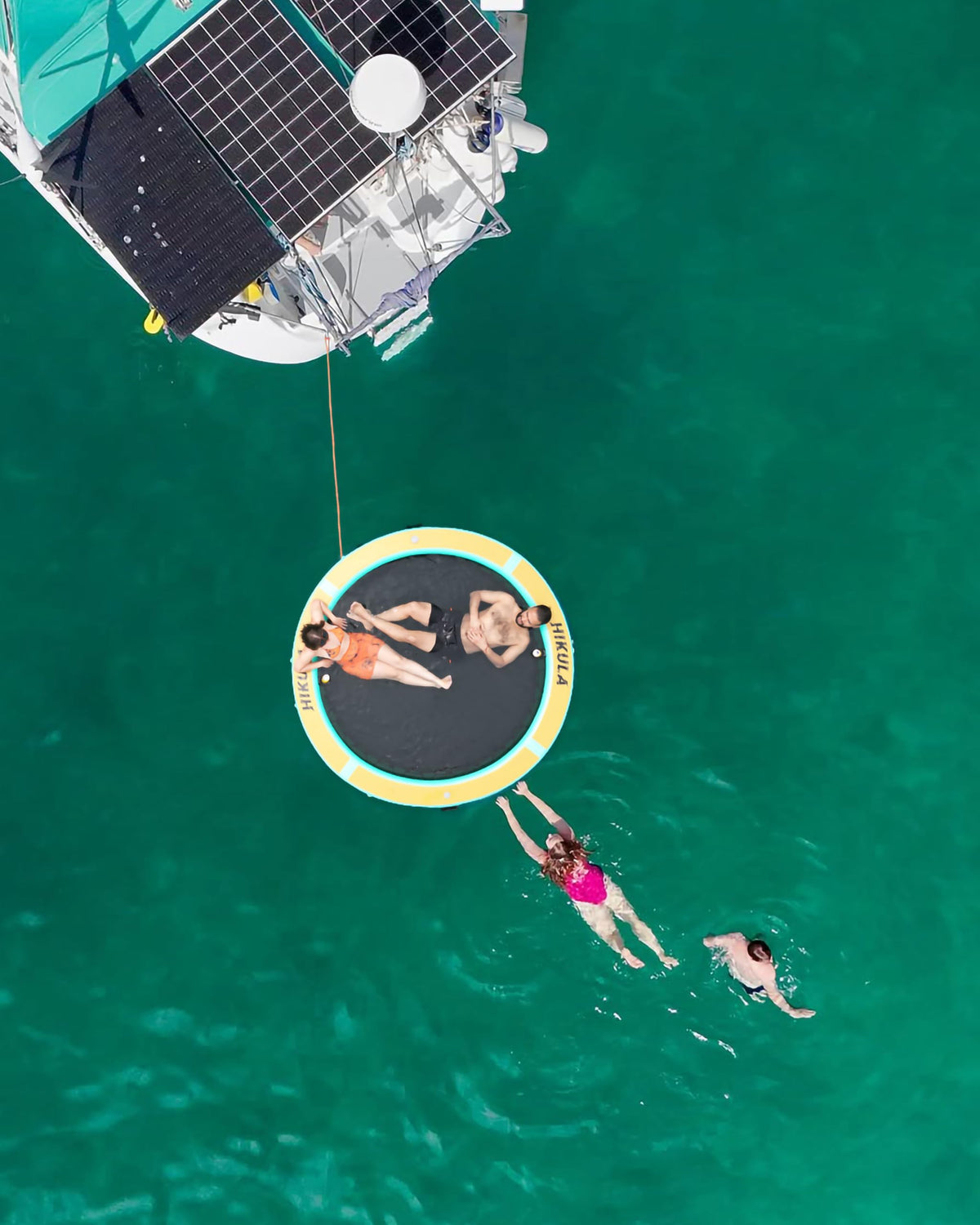 Inflatable Round Floating Ring Water Hammock Dock with Water Ladder and Cup Holder A92123