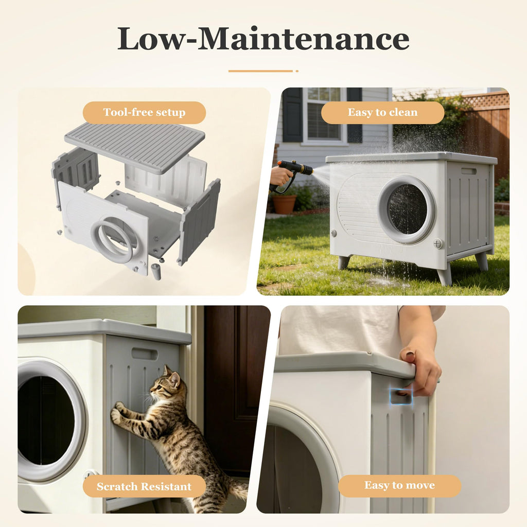 Weatherproof Elevated Outdoor Cat House with Cushion L47343