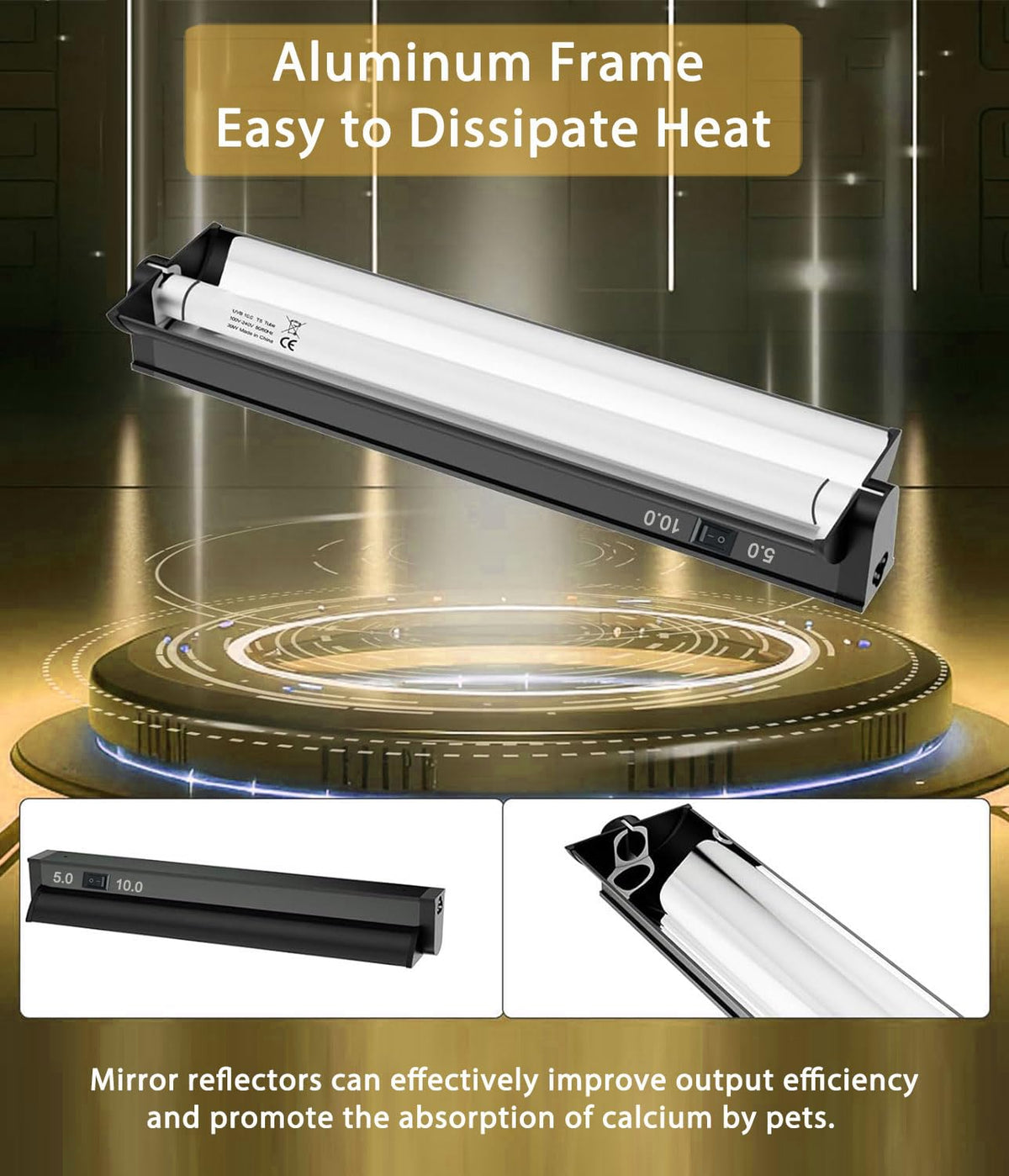 8W 12 Inch Switchable 10.0 & 5.0 UVB Reptile Light Fixture Combo Kit F3924