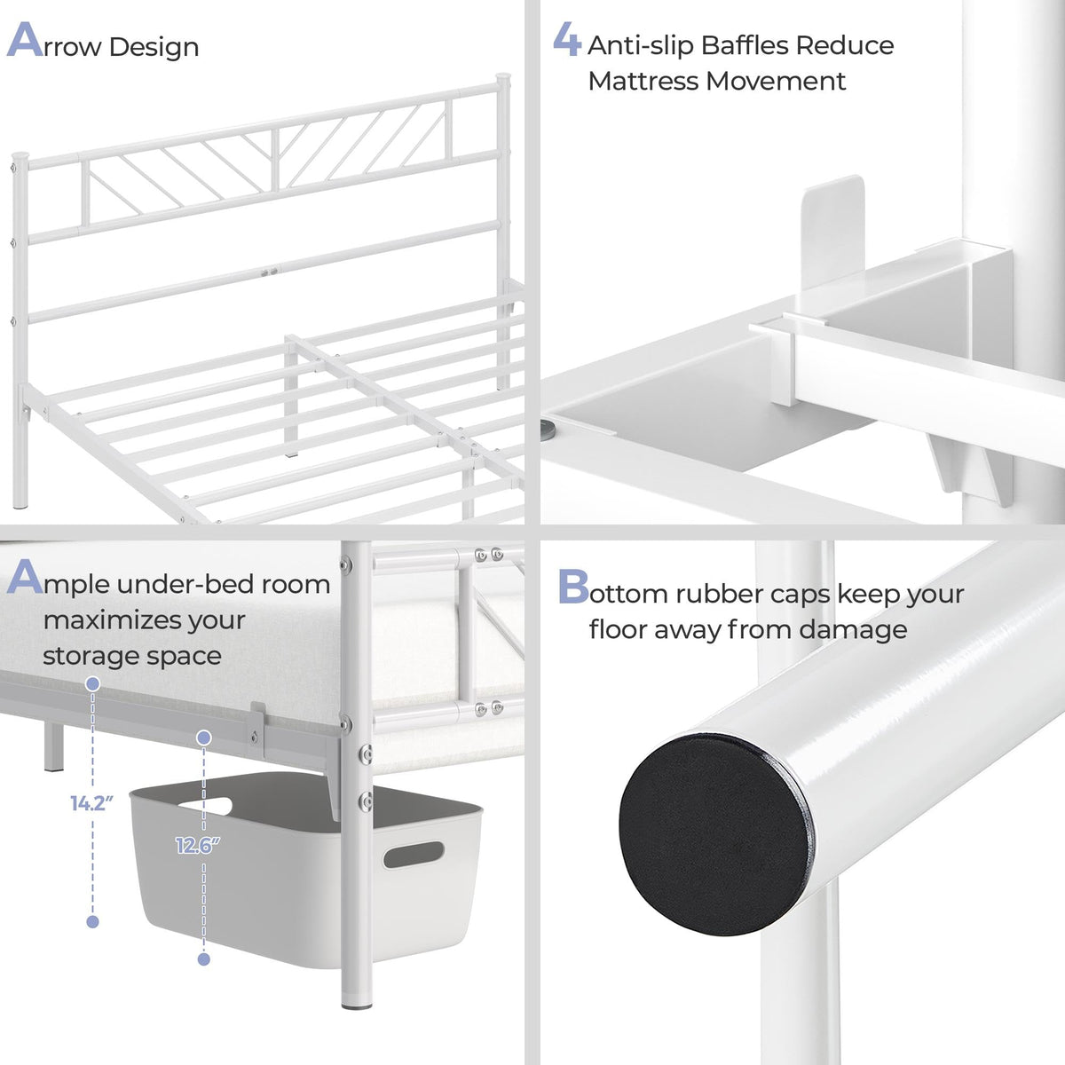 White Full Metal Platform Bed Frame with Arrow Design Headboard Z53959