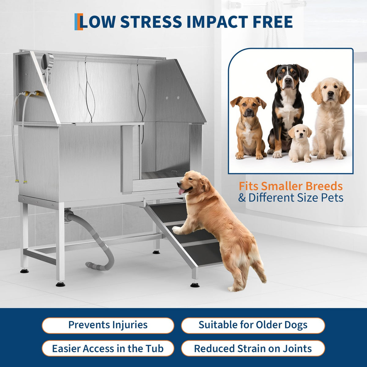 50 Inch Stainless Steel Dog Washing Station with Non-Slip Ramp W805