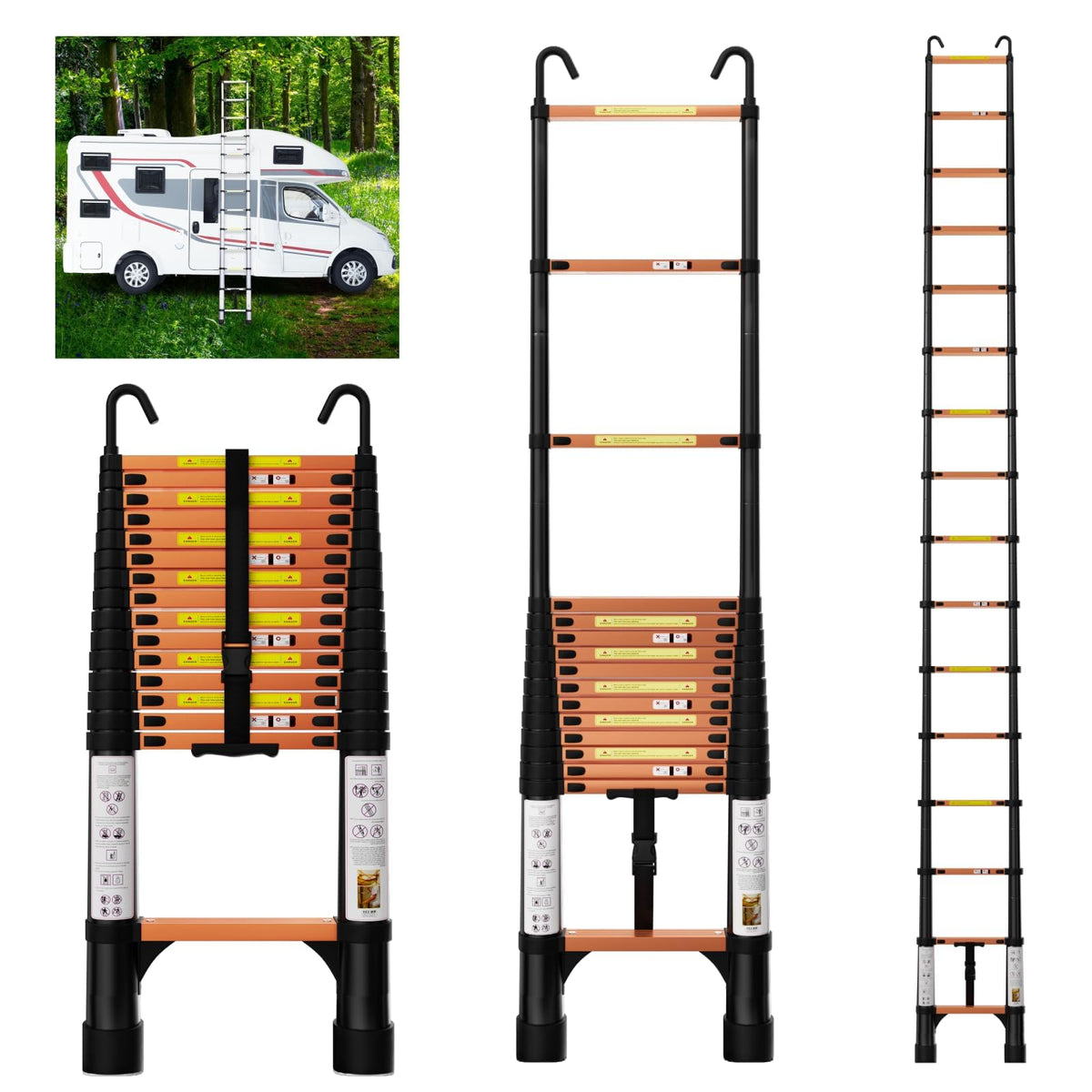 15.5FT Aluminum Telescoping Ladder with Hooks I6375