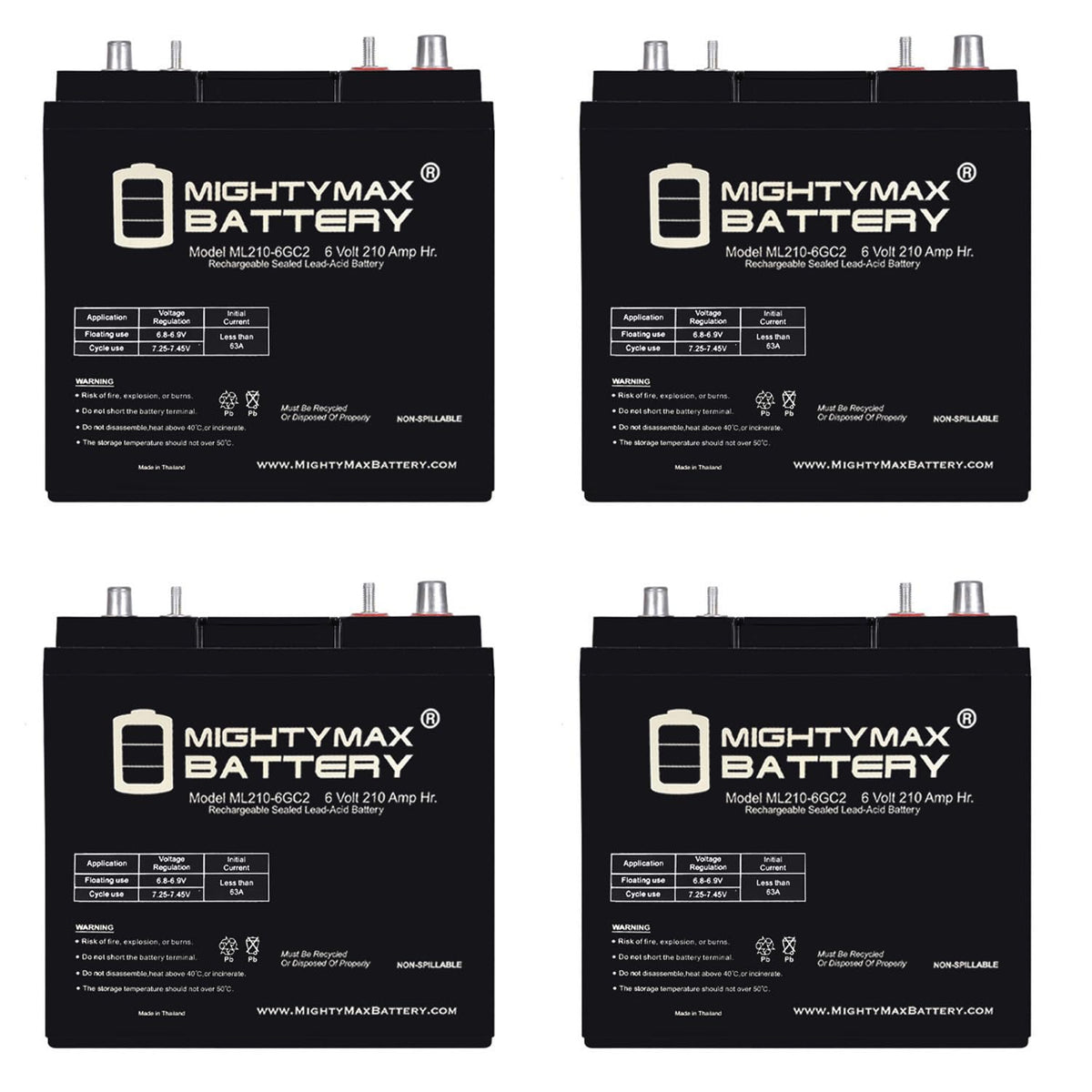 6V 210AH Dual Terminal SLA Deep Cycle Battery 4 Pack U247