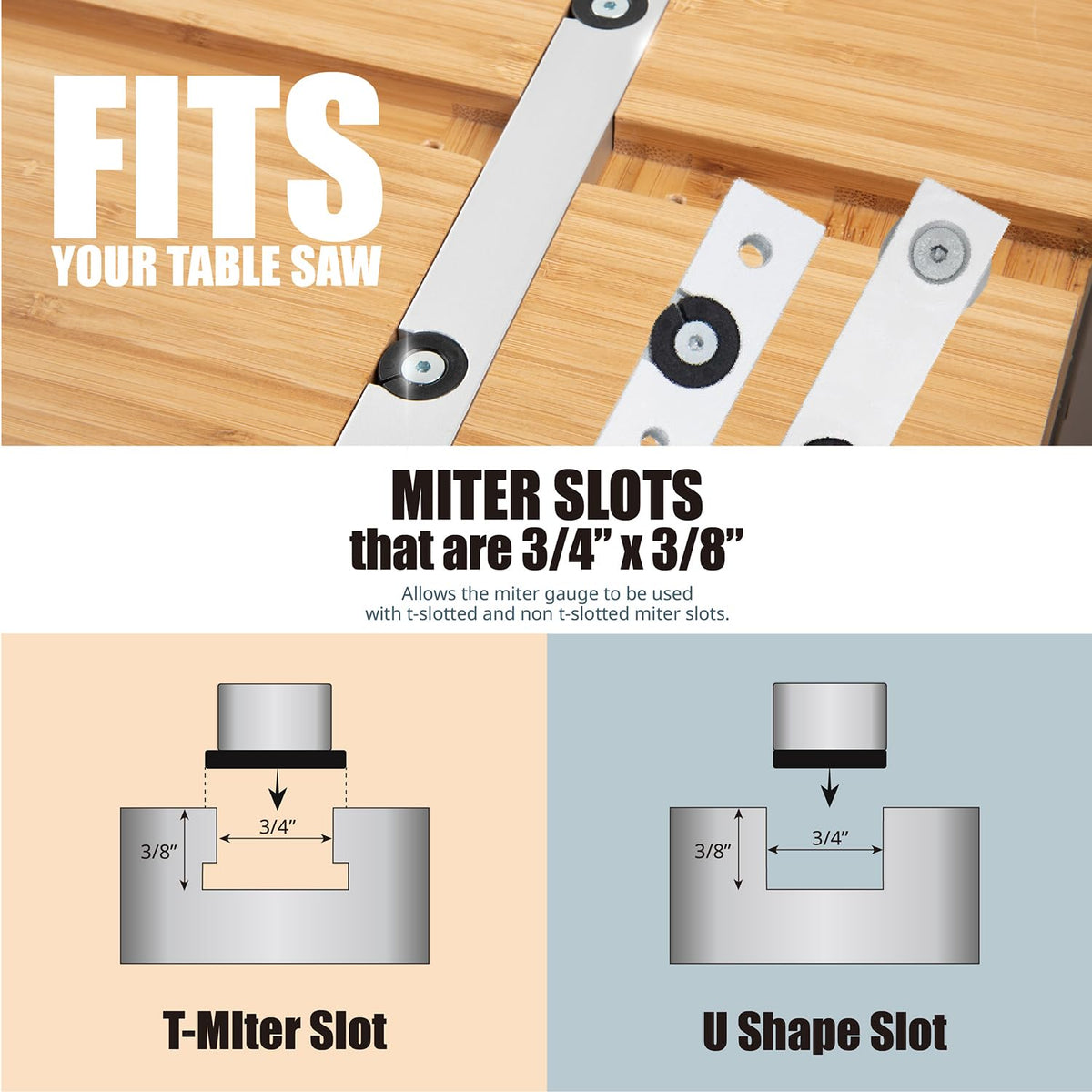 Table Saw Miter Gauge with 27 Angle Stops and T-Slot Miter Bar Z1394