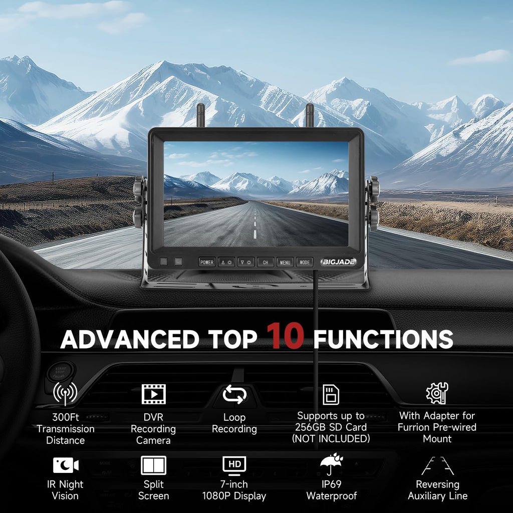Wireless Backup Camera Dual Cameras 1080P HD 4CH Monitor M14865