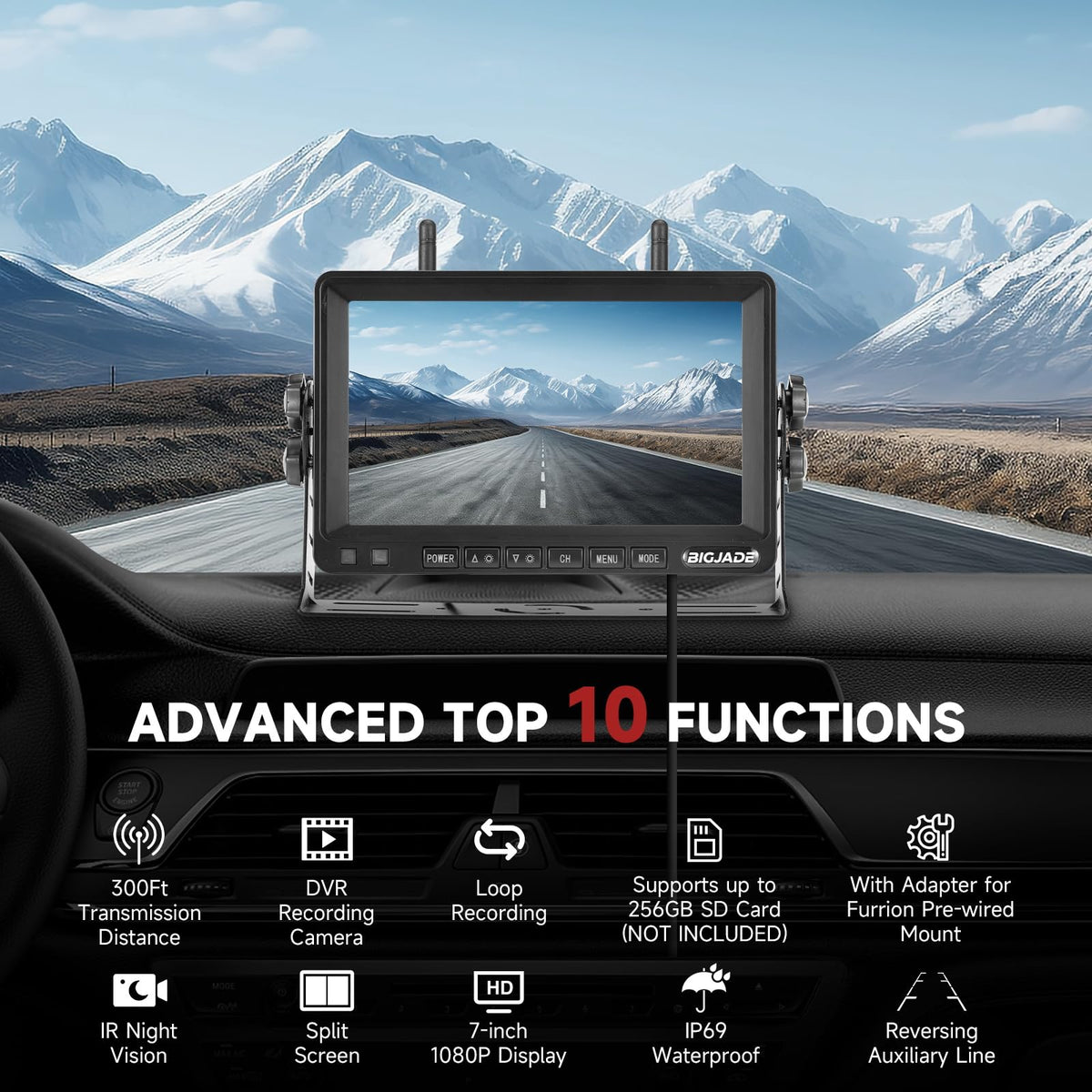 Wireless Backup Camera Dual Cameras 1080P HD 4CH Monitor M14865