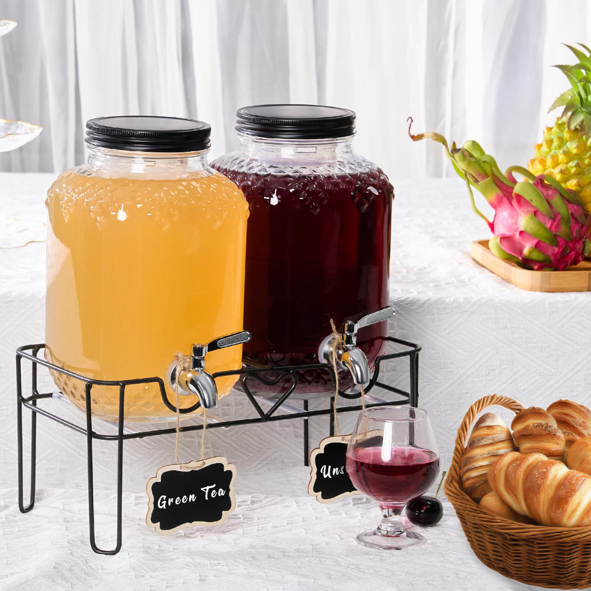 1 Gallon Glass Beverage Dispenser with Stand and Fruit Infuser V5020