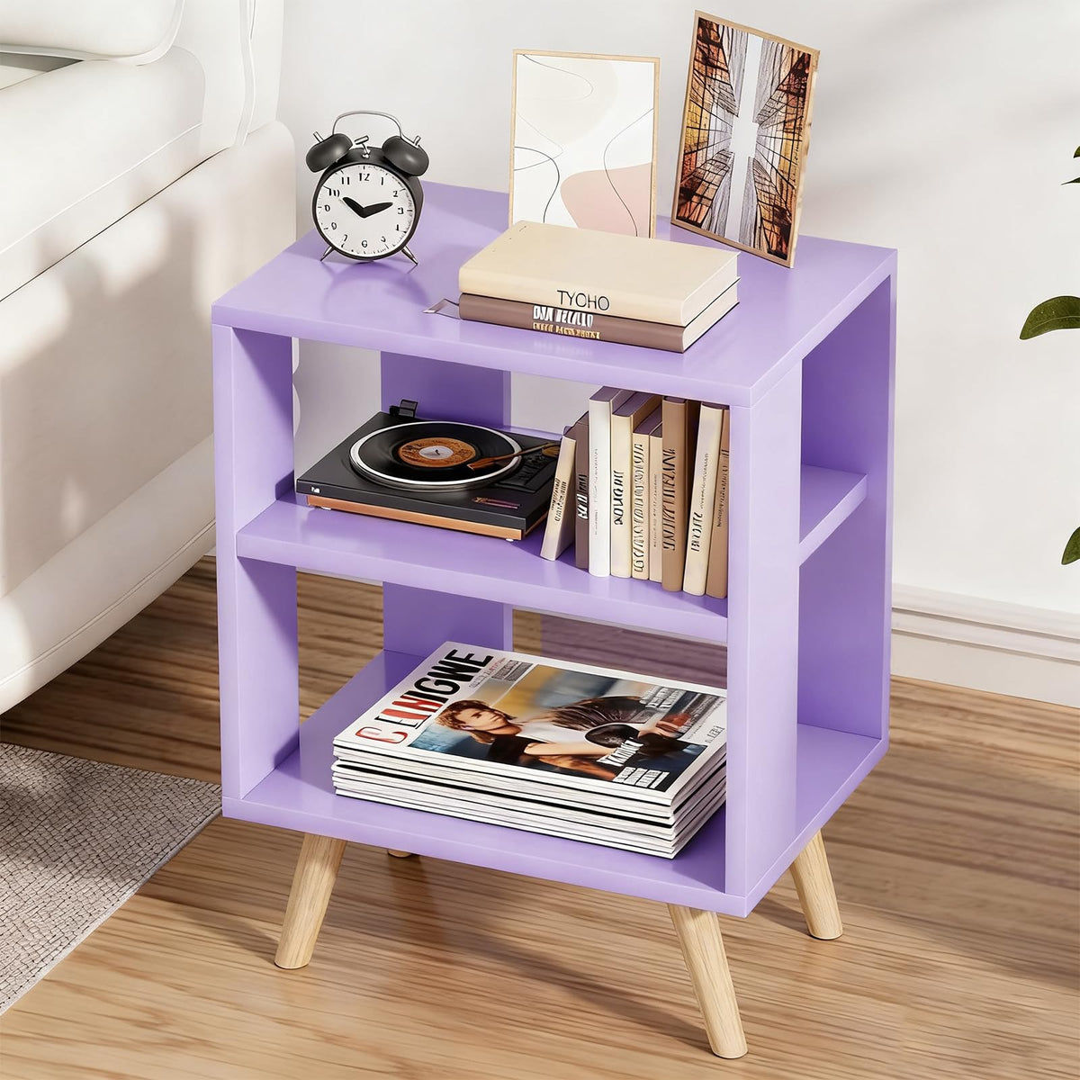 Purple 2-Tier Wooden Nightstand O9447