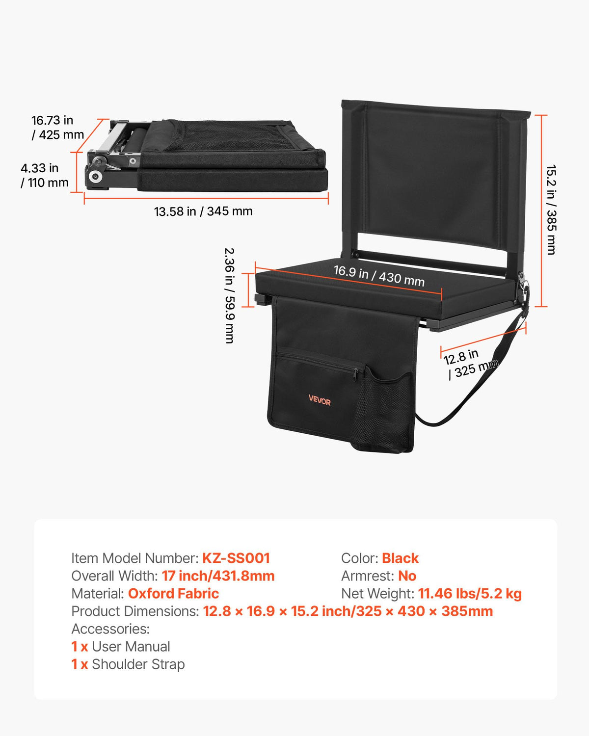 Folding Bleacher Seat with Back Support and Cushion P57180