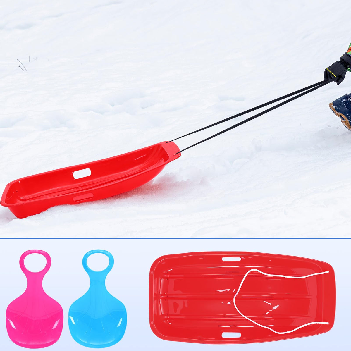 3 Pcs 35 Inch Plastic Snow Sleds with Rope N475524