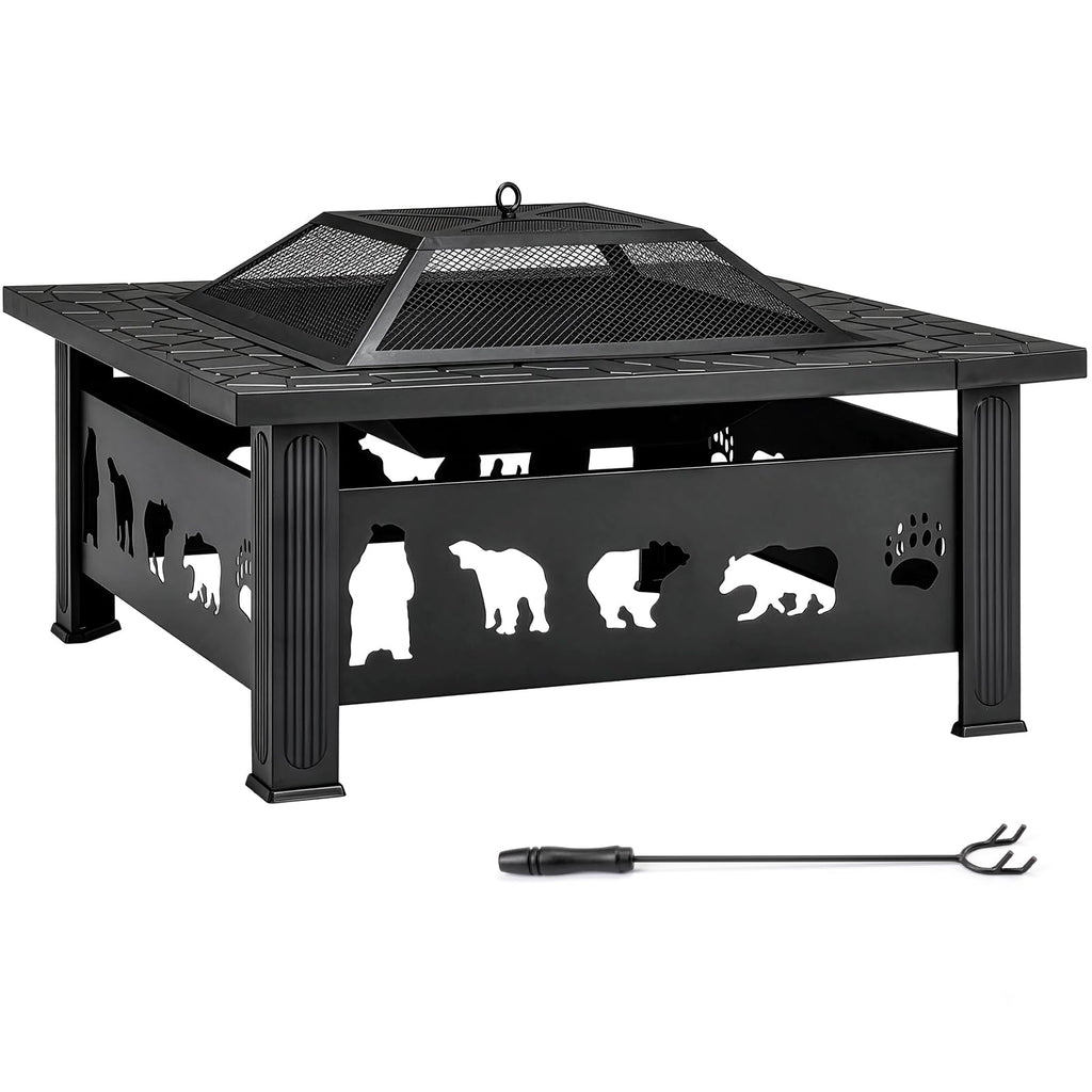32 Inch Square Metal Patio Fire Pit Table F68018