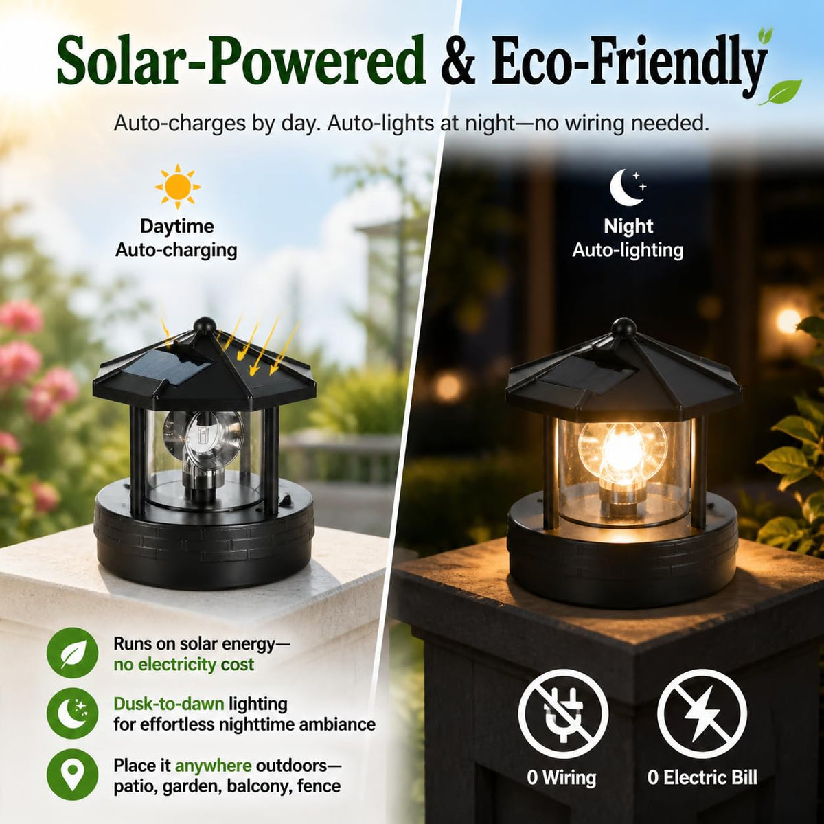 Solar Lighthouse Lamp with Rotating Beacon IP44 Waterproof LED Light D3306