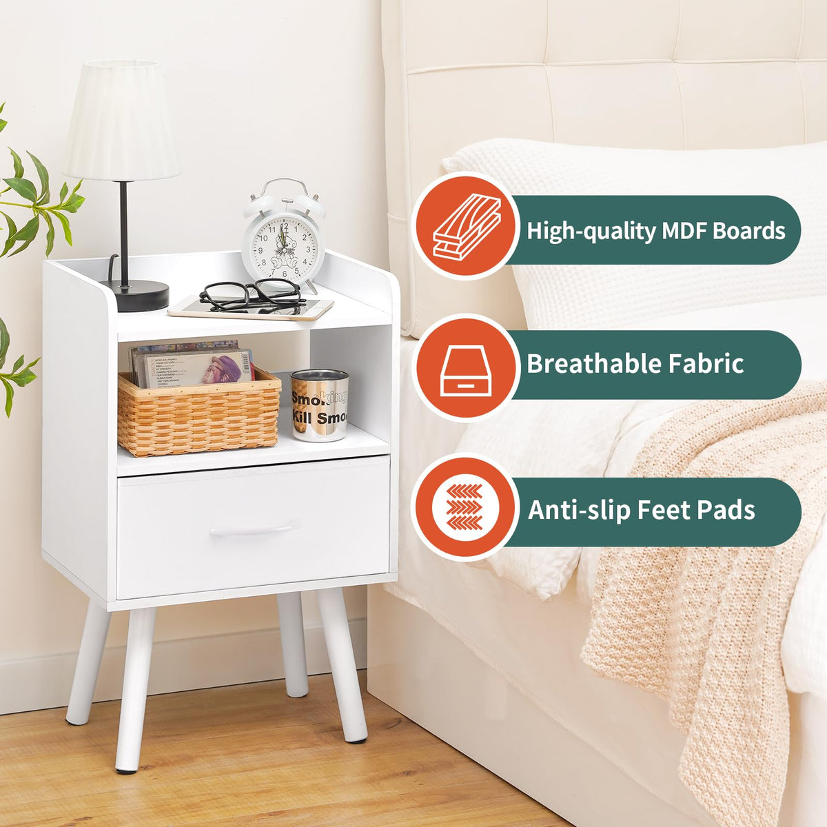 Modern Nightstand with Drawer and Open Storage Shelf B69157