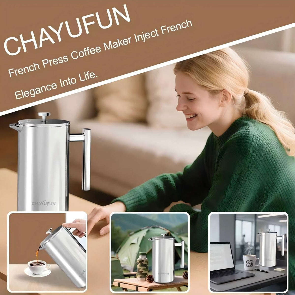 Stainless Steel French Press Coffee Maker 34oz R2274