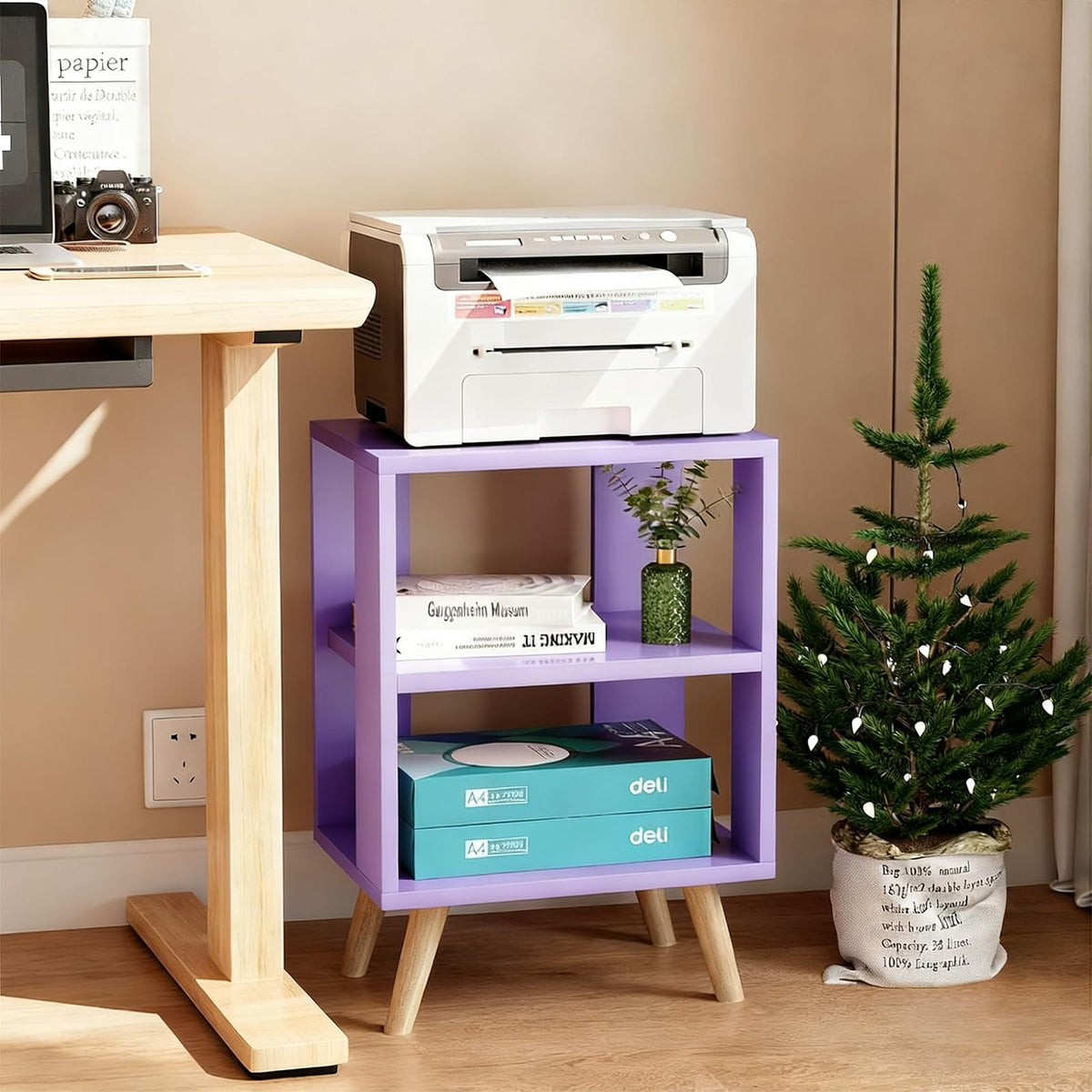 Purple 2-Tier Wooden Nightstand O9447