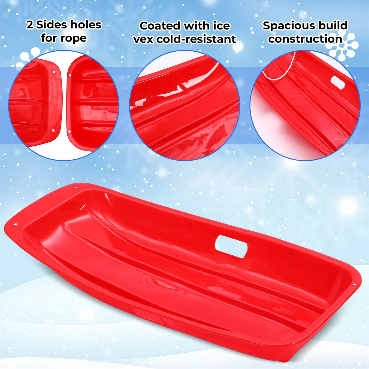 3 Pcs 35 Inch Plastic Snow Sleds with Rope N475524