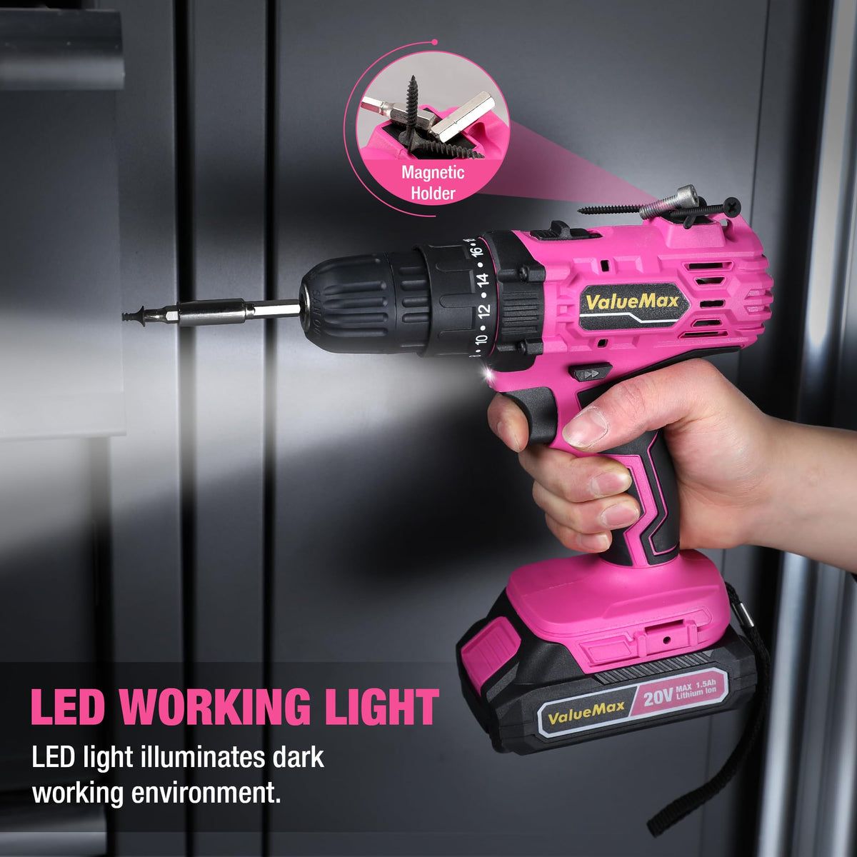 Pink 20V Cordless Drill Set with Battery and Charger W744375