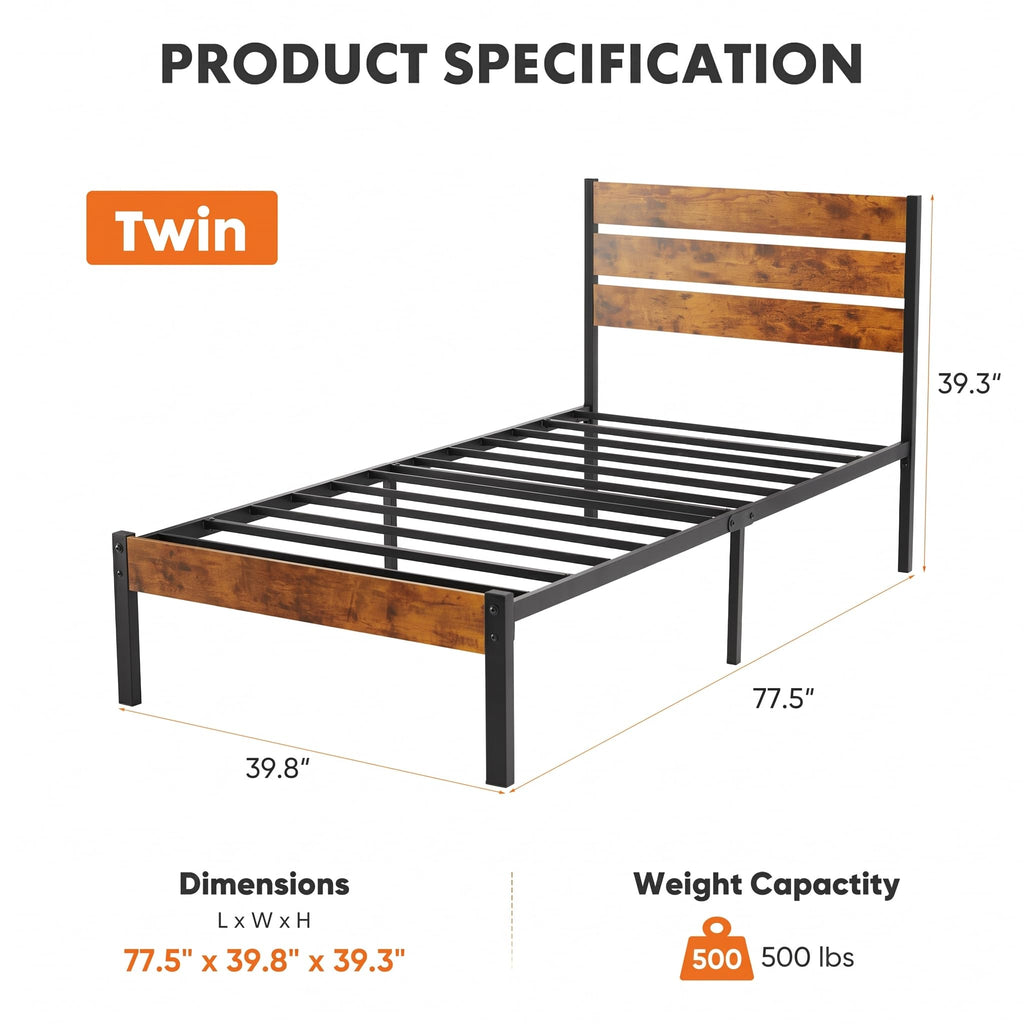 Twin Wood Bed Frame with Headboard G4100