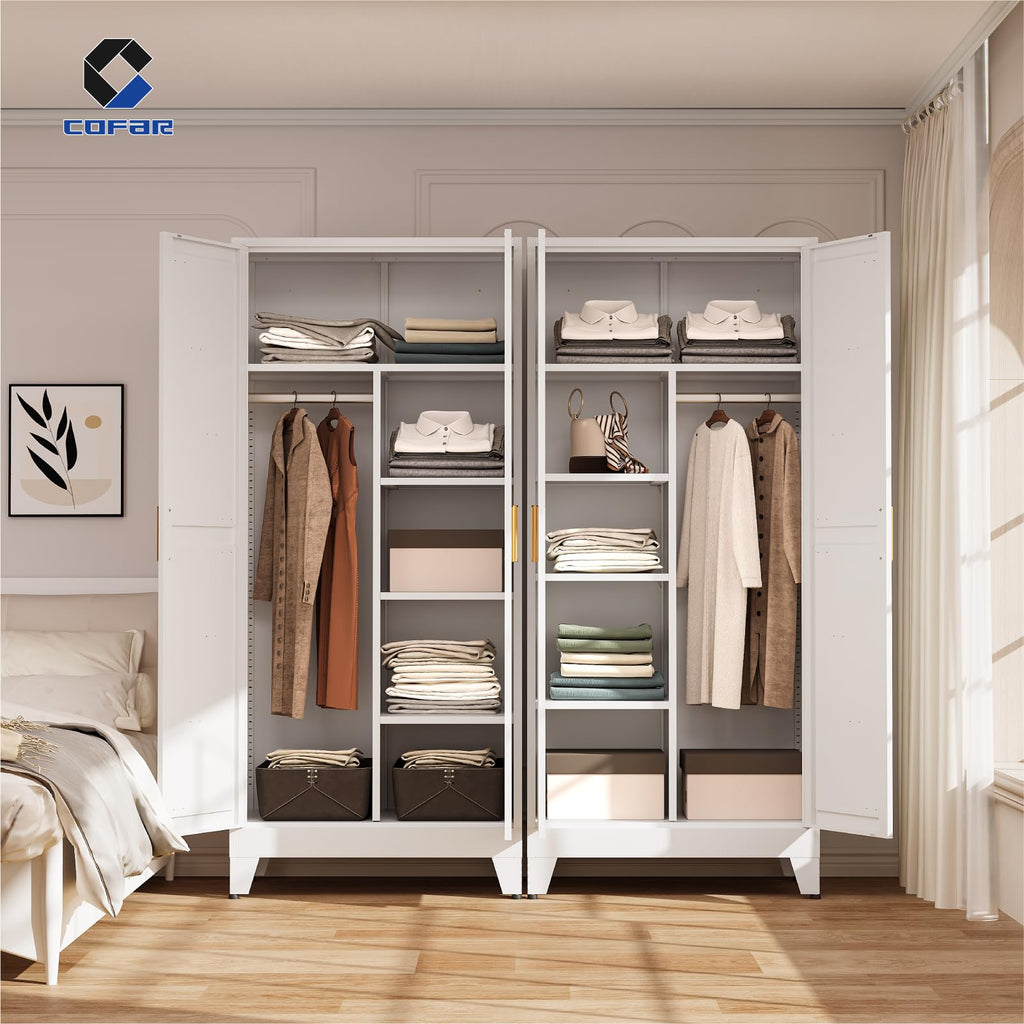 Metal Wardrobe Closet with Doors, 71'' Tall Steel Armoire with Shelves M96186