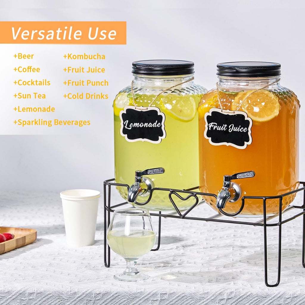 1 Gallon Glass Beverage Dispenser with Stand and Fruit Infuser V5020