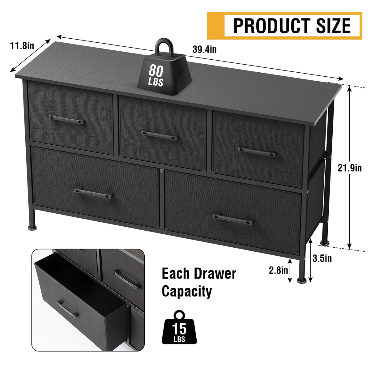 5 Drawer Fabric Dresser A534