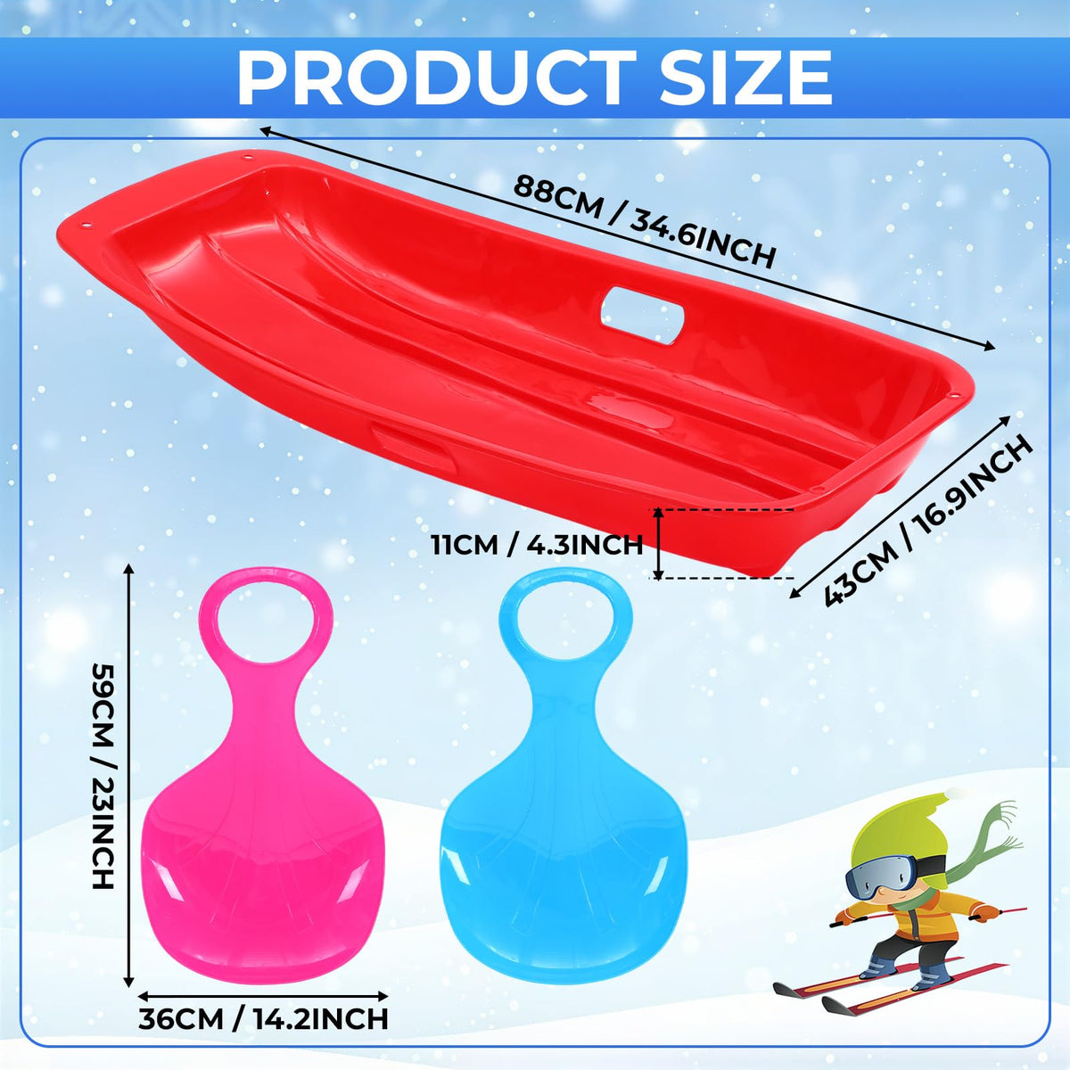 3 Pcs 35 Inch Plastic Snow Sleds with Rope N475524