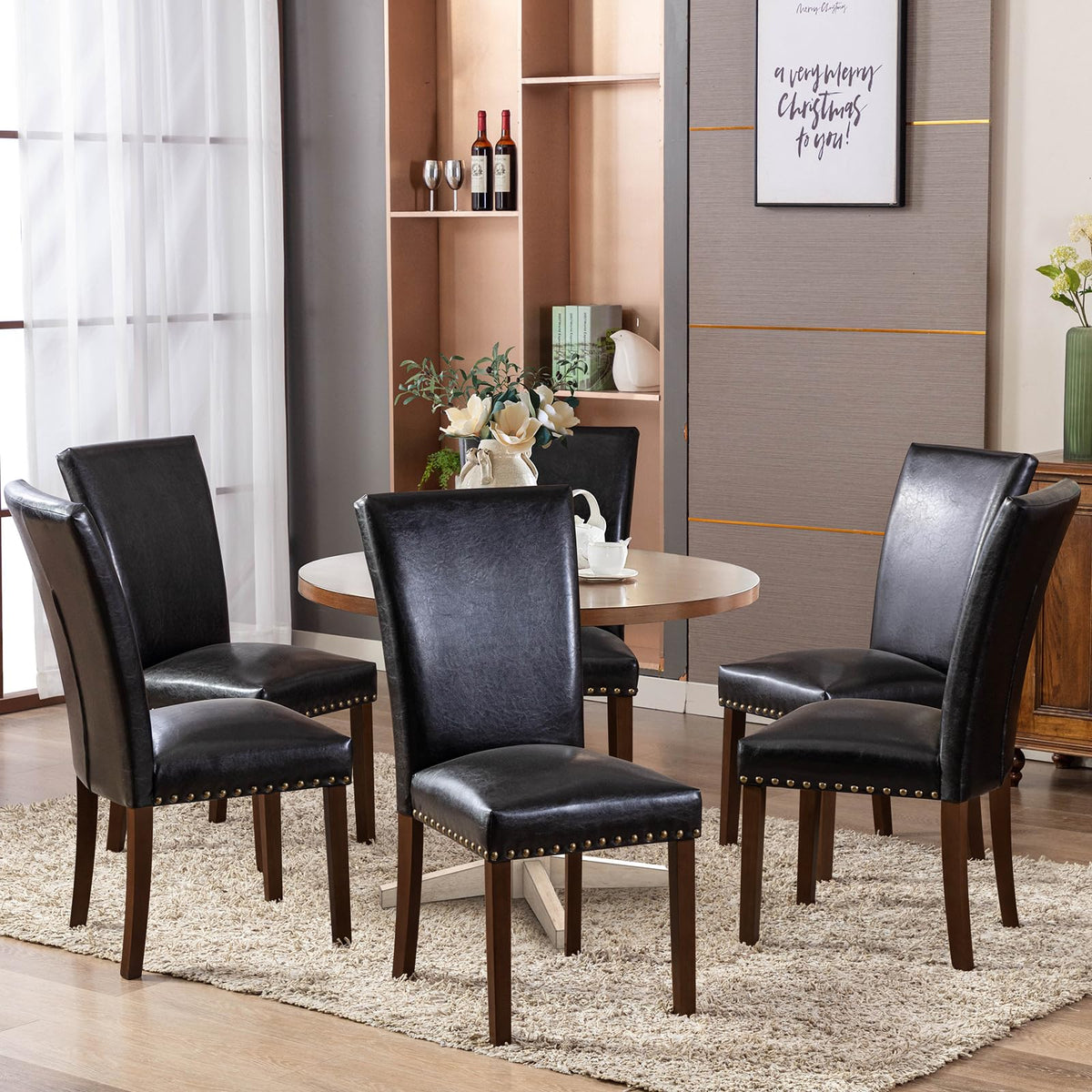 High Back Upholstered Dining Chairs Set of 2 Black L875