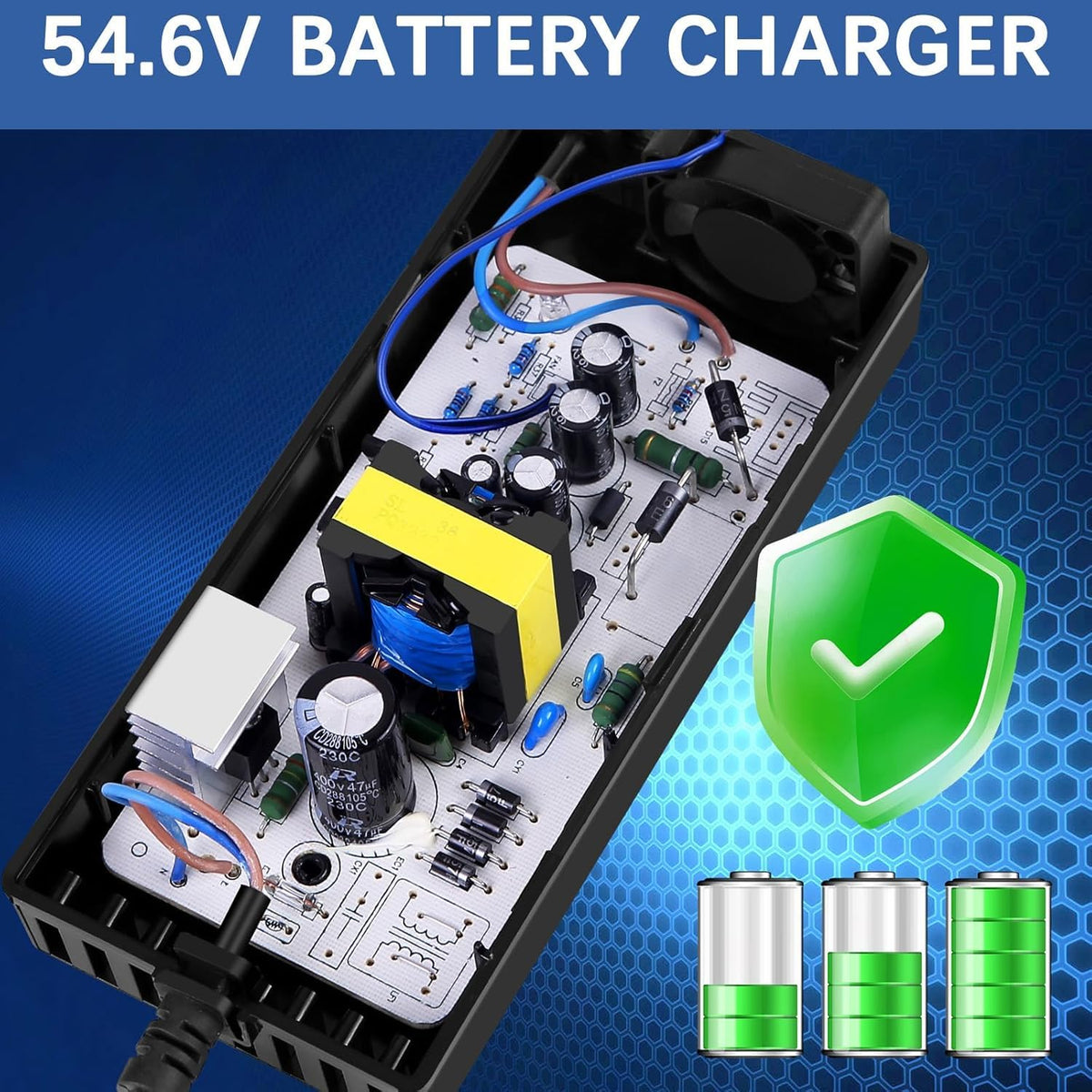 54.6V 2A 3 Prong Scooter Charger for 48V Lithium Battery X7687