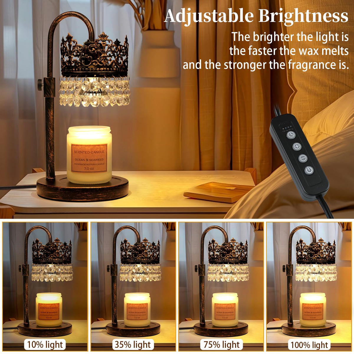 Candle Warmer Lamp with Timer Dimmer Adjustable Height Black Gold Brushed Y285577