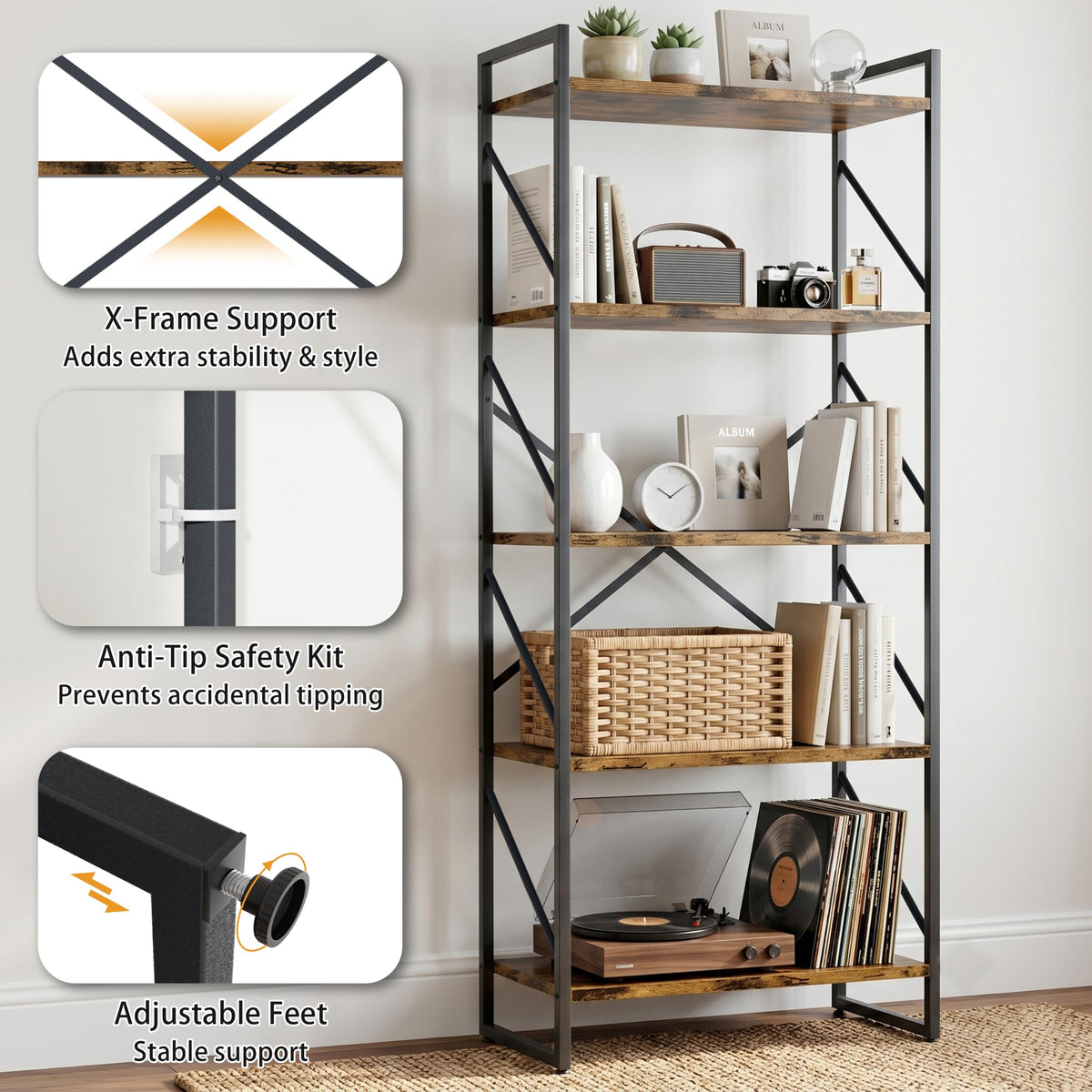 5 Tier Metal Bookshelf K3890