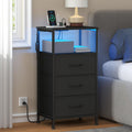 Nightstand with Charging Station, 3 Fabric Drawers J8109