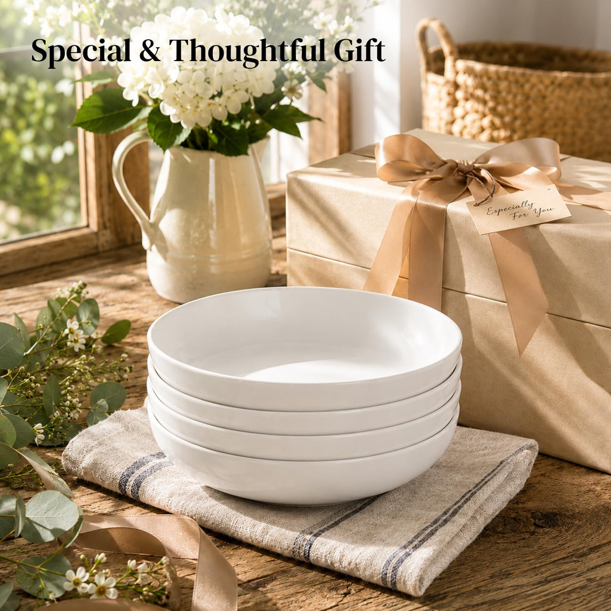 9.75" 50 Ounces Ceramic Pasta Bowls Set of 4 White F195085