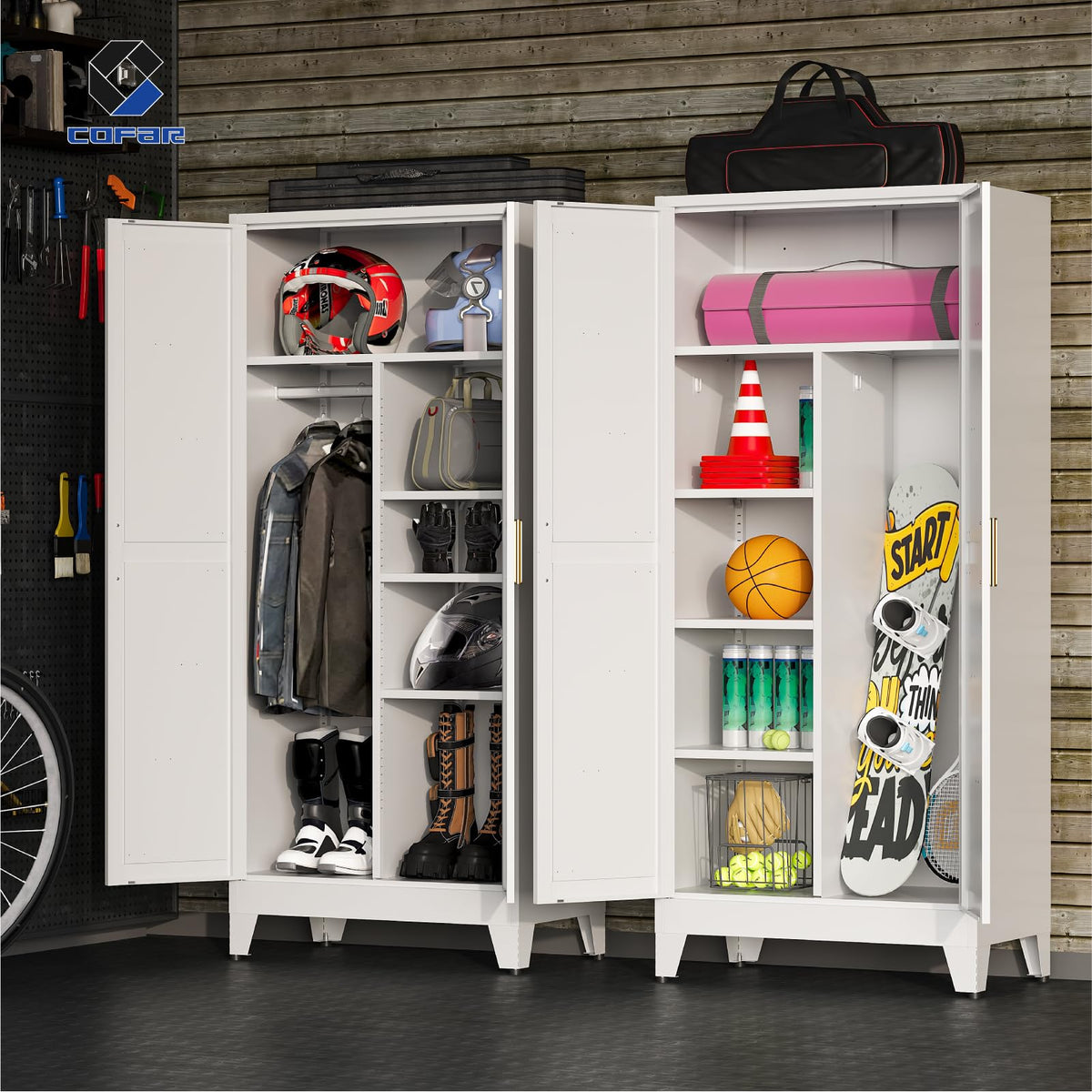 Metal Wardrobe Closet with Doors, 71'' Tall Steel Armoire with Shelves M96186