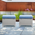 Wicker Outdoor Ottomans Set of 2 Handwoven Rattan Footstools with Removable Cushions A5601