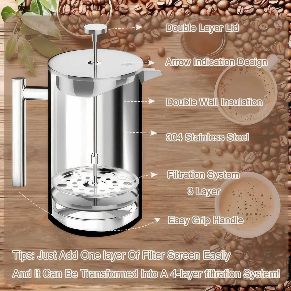 Stainless Steel French Press Coffee Maker 34oz R2274