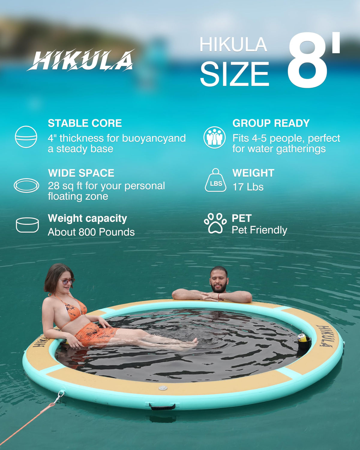 Inflatable Round Floating Ring Water Hammock Dock with Water Ladder and Cup Holder A92123