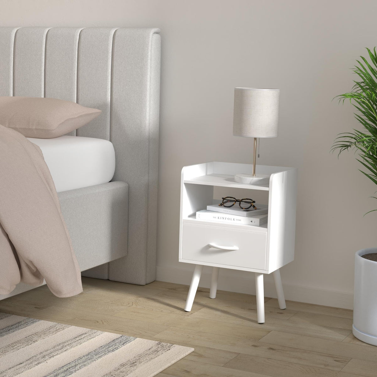 Modern Nightstand with Drawer and Open Storage Shelf B69157