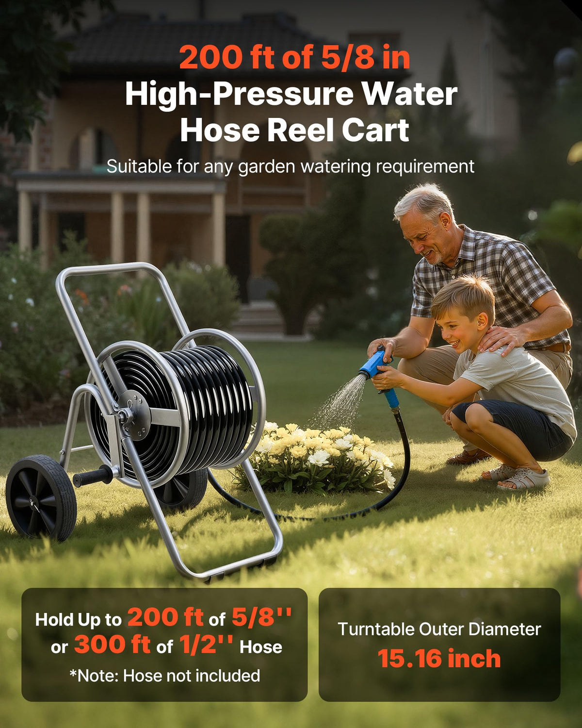 200/300 ft Garden Hose Reel Cart with Two Wheels T988