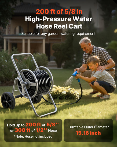 200/300 ft Garden Hose Reel Cart with Two Wheels T988